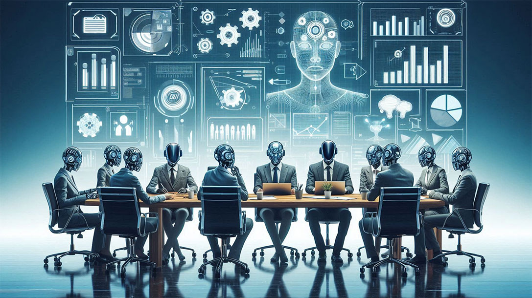 Robots meeting at board table